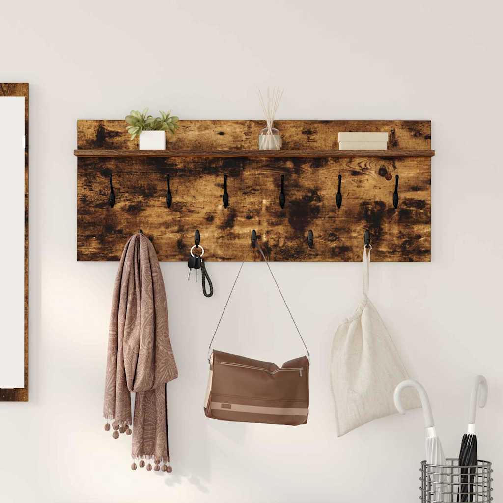 Porte-manteau mural avec étagère Chêne fumé Bois d'ingénierie