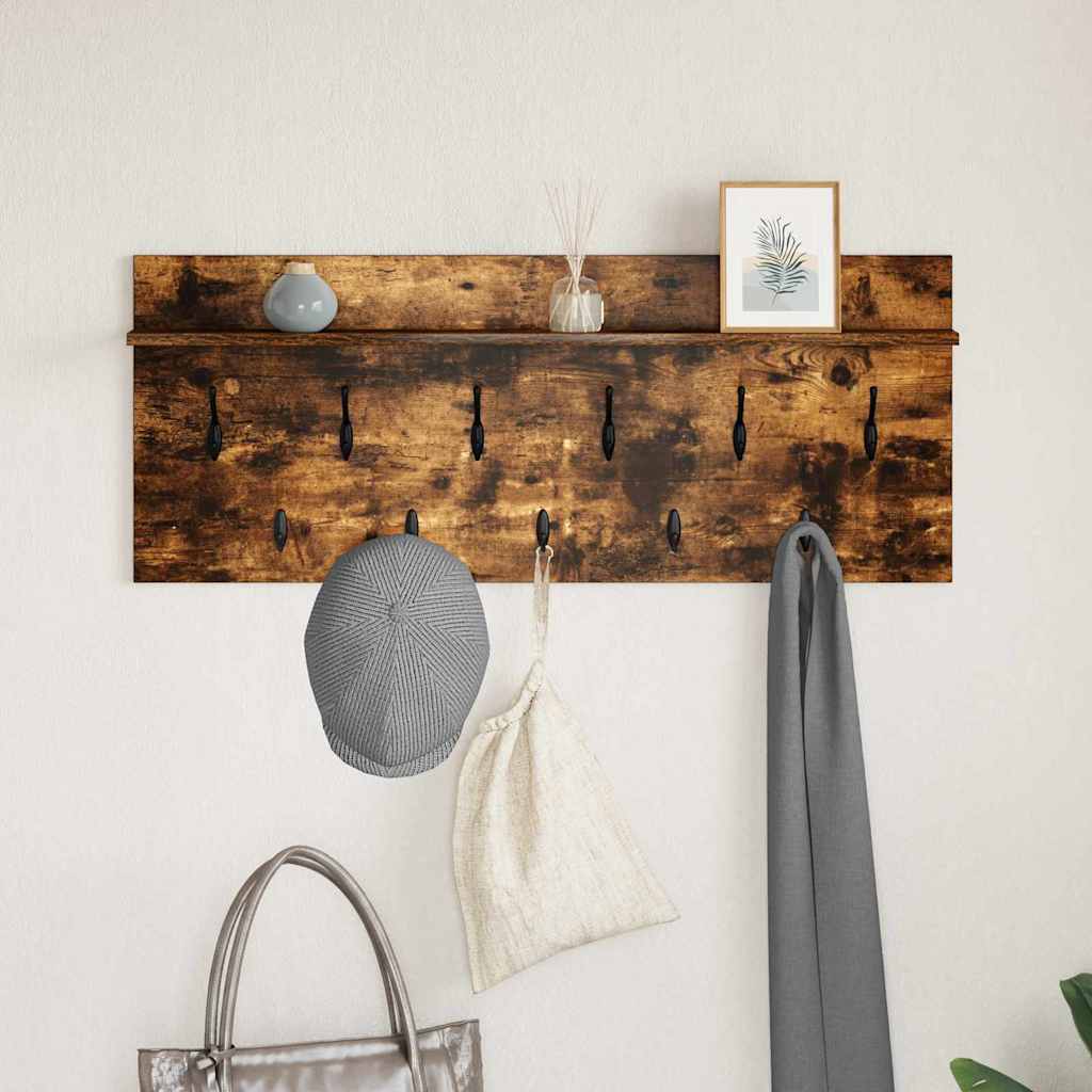 Porte-manteau mural avec étagère Chêne fumé Bois d'ingénierie