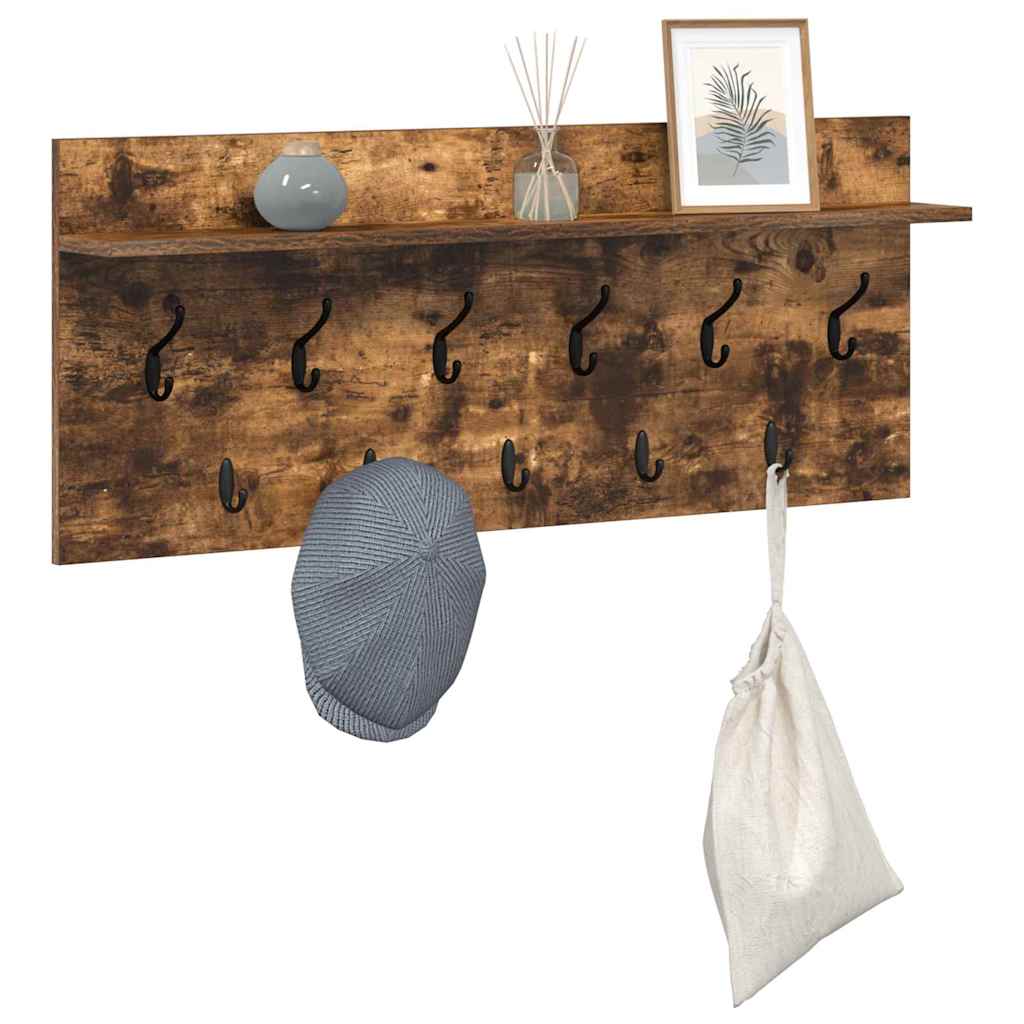 Porte-manteau mural avec étagère Chêne fumé Bois d'ingénierie