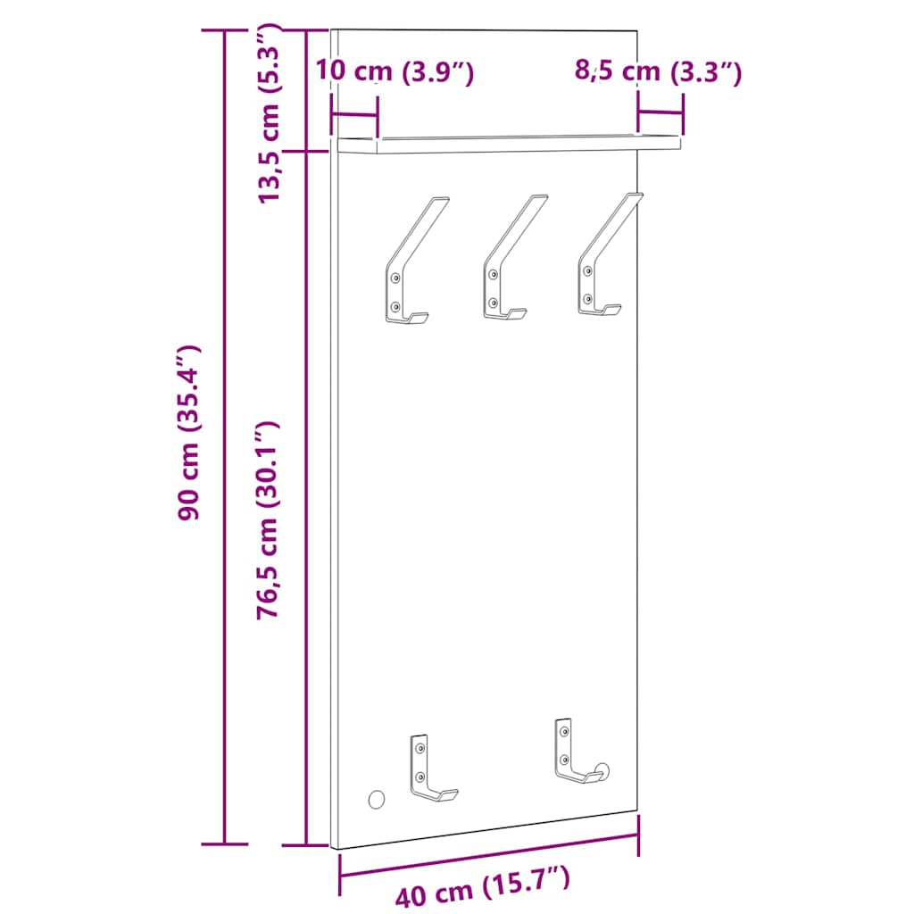 Porte-manteau mural Blanc 90 x 40 x 10 cm Bois d'ingénierie