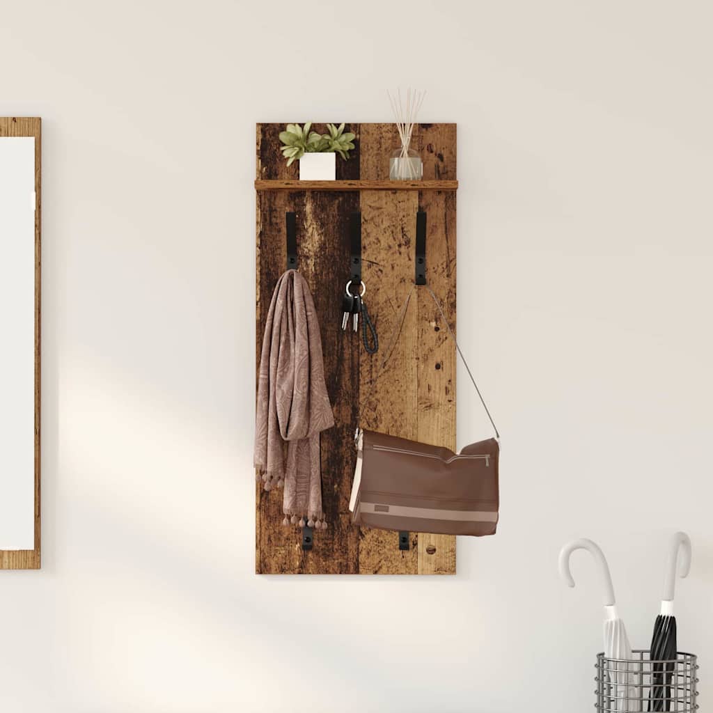 Porte-manteau mural avec étagère Bois ancien 90 x 40 x 10 cm