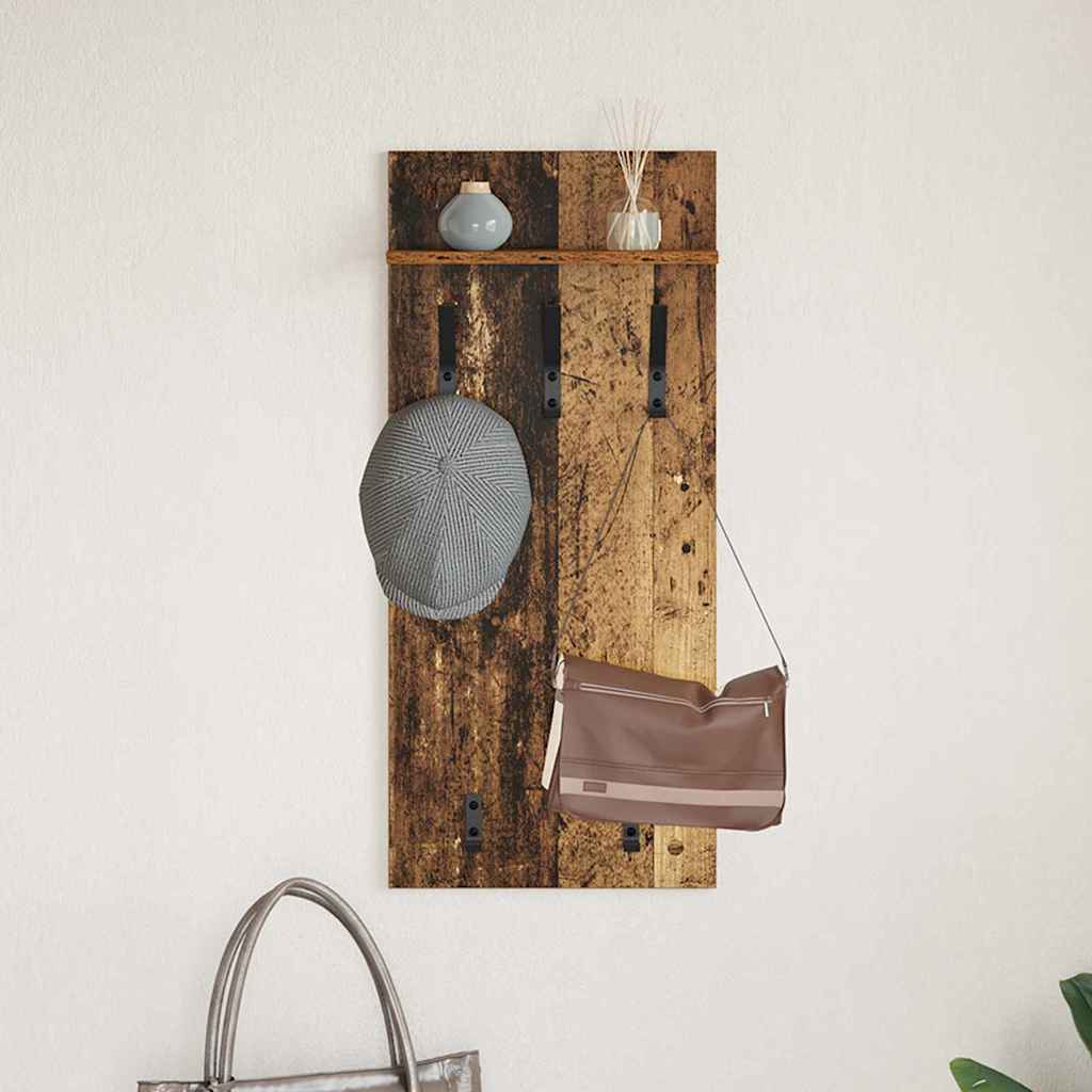 Porte-manteau mural avec étagère Bois ancien 90 x 40 x 10 cm