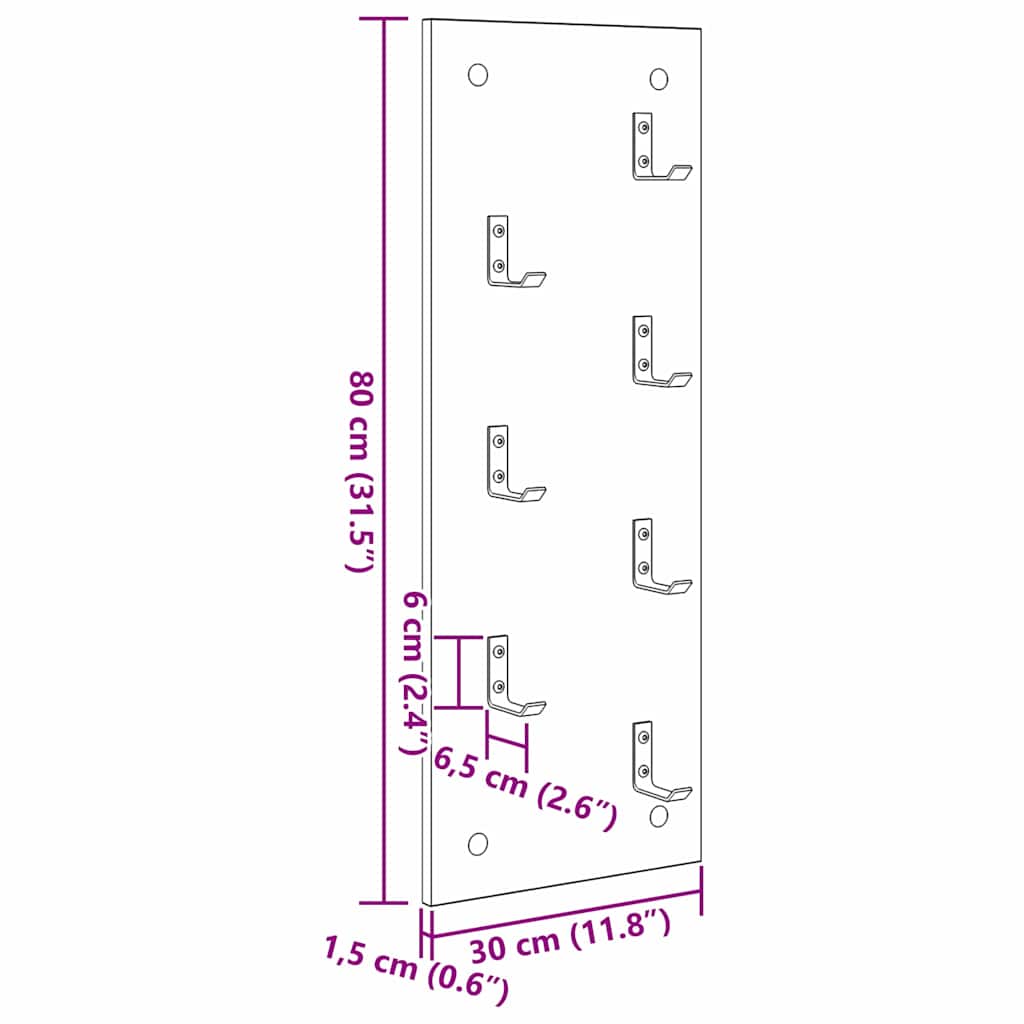Porte-manteau mural Blanc 30 x 1.5 x 80 cm Bois d'ingénierie