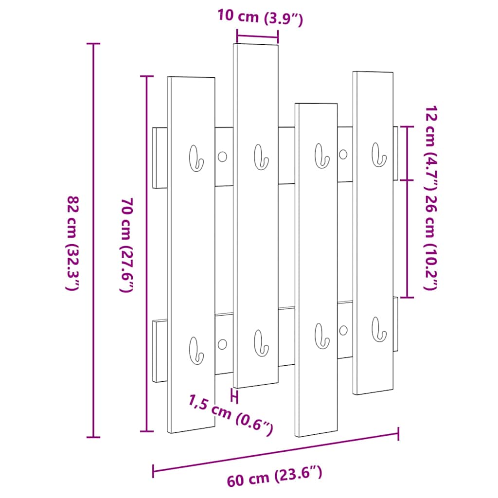 Porte-manteau mural Blanc 60 x 3 x 82 cm Bois d'ingénierie