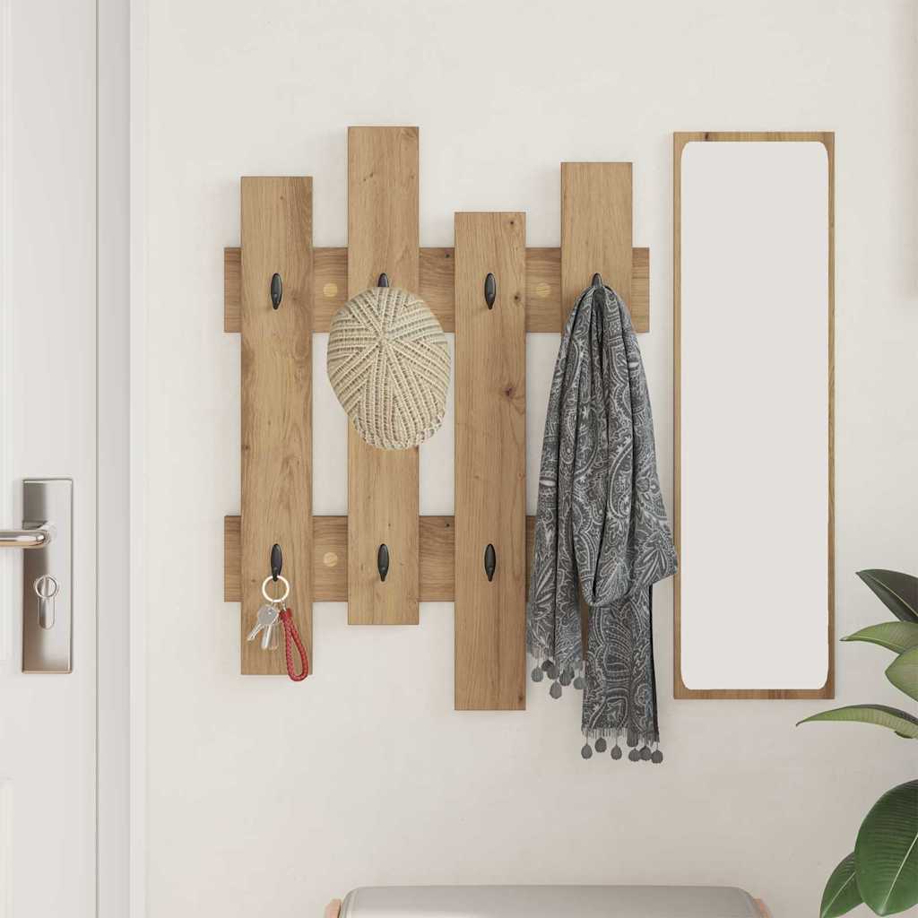 Porte-manteau mural chêne artisanal 60 x 3 x 82 cm