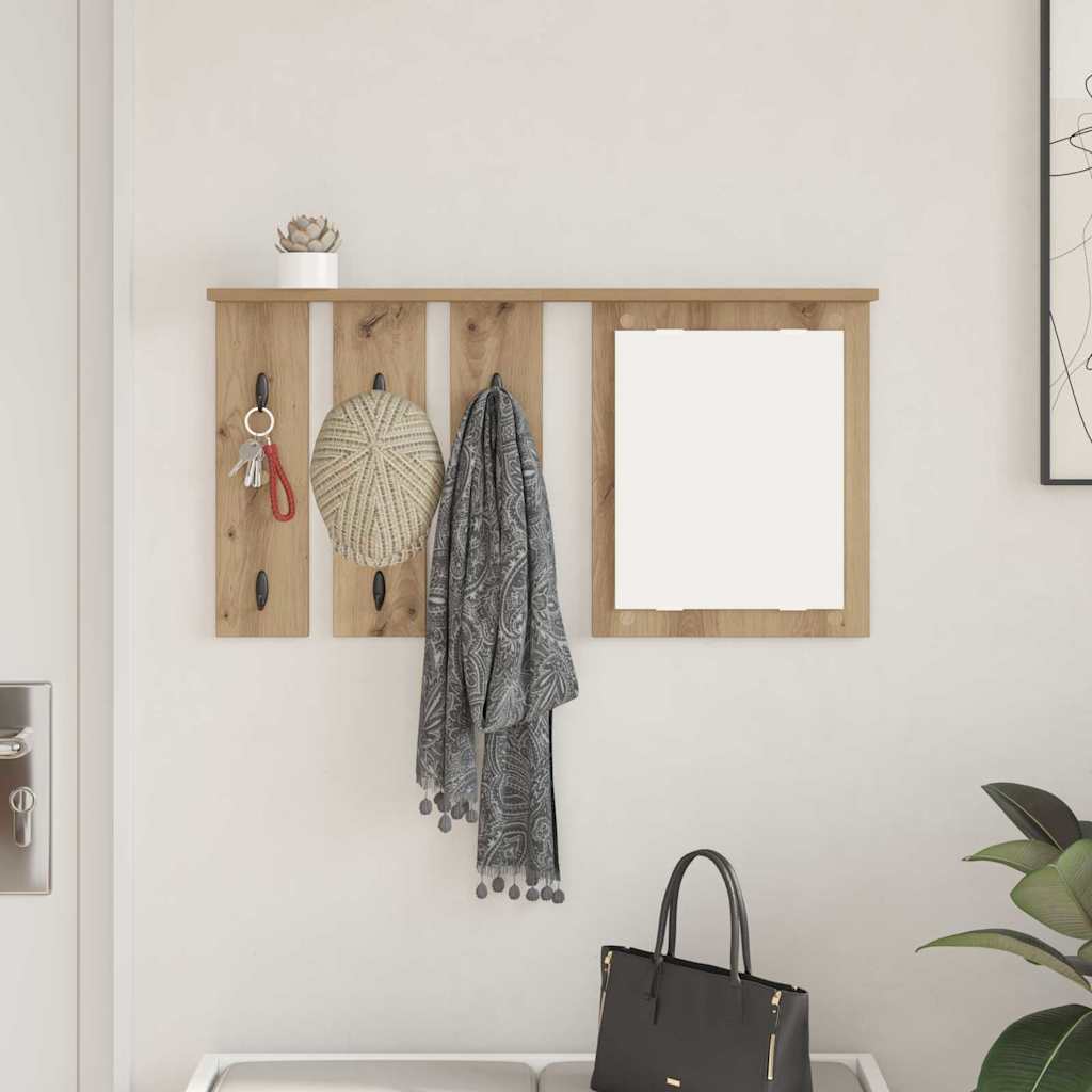 Porte-manteau mural avec miroir chêne artisanal 85 x 10 x 45 cm
