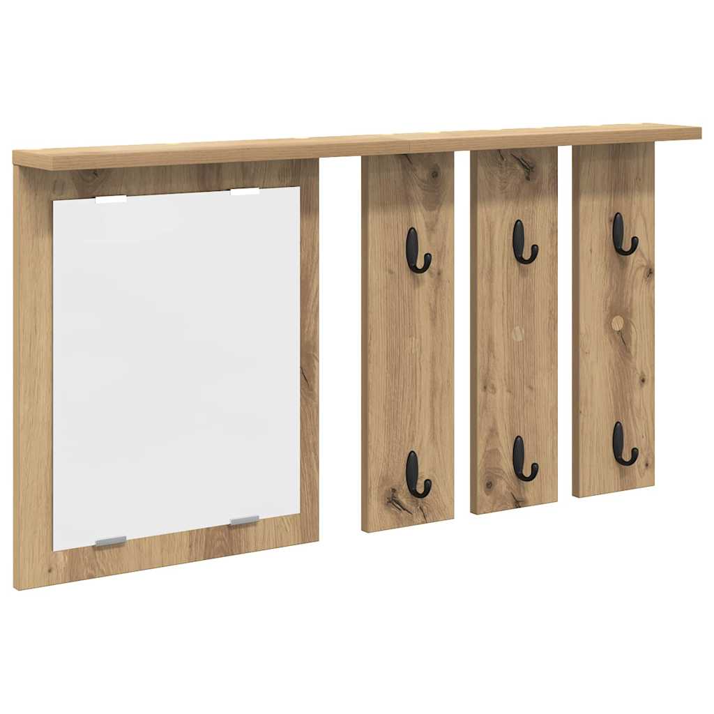 Porte-manteau mural avec miroir chêne artisanal 85 x 10 x 45 cm