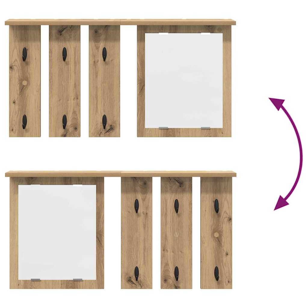 Porte-manteau mural avec miroir chêne artisanal 85 x 10 x 45 cm