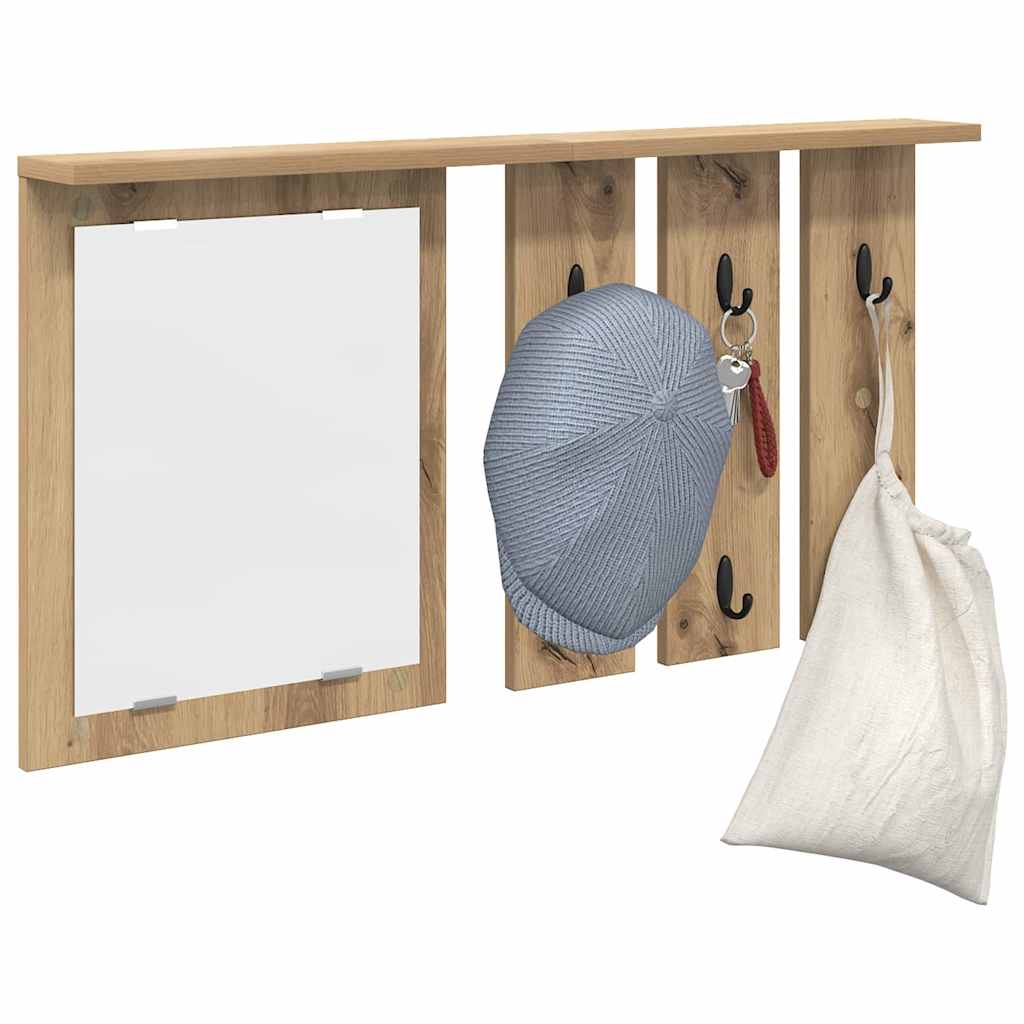 Porte-manteau mural avec miroir chêne artisanal 85 x 10 x 45 cm