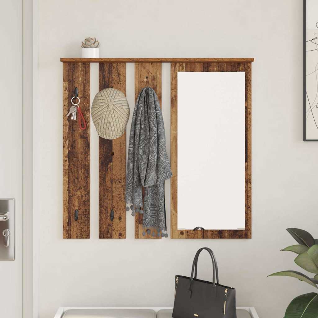 Porte-manteau mural avec étagère Bois ancien 84 x 10 x 80 cm