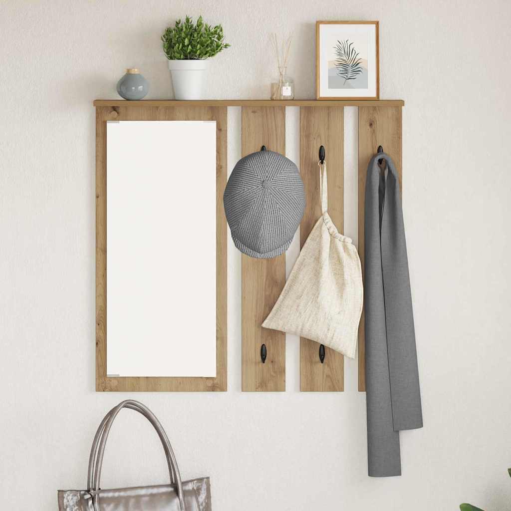 Porte-manteau mural avec miroir chêne artisanal 84 x 10 x 80 cm