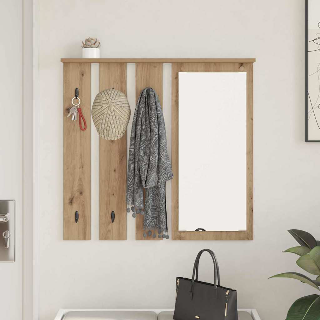 Porte-manteau mural avec miroir chêne artisanal 84 x 10 x 80 cm