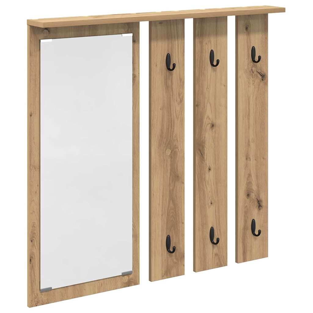 Porte-manteau mural avec miroir chêne artisanal 84 x 10 x 80 cm