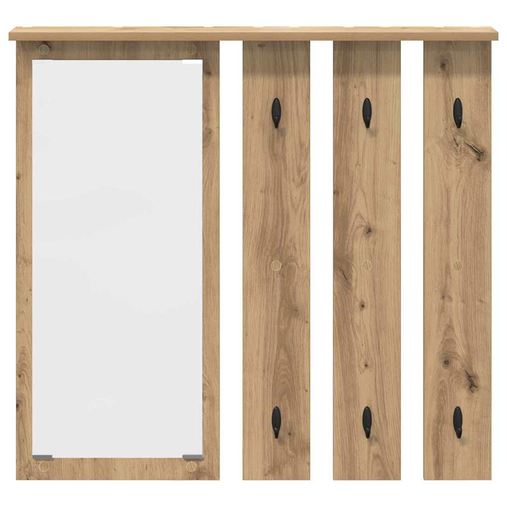 Porte-manteau mural avec miroir chêne artisanal 84 x 10 x 80 cm
