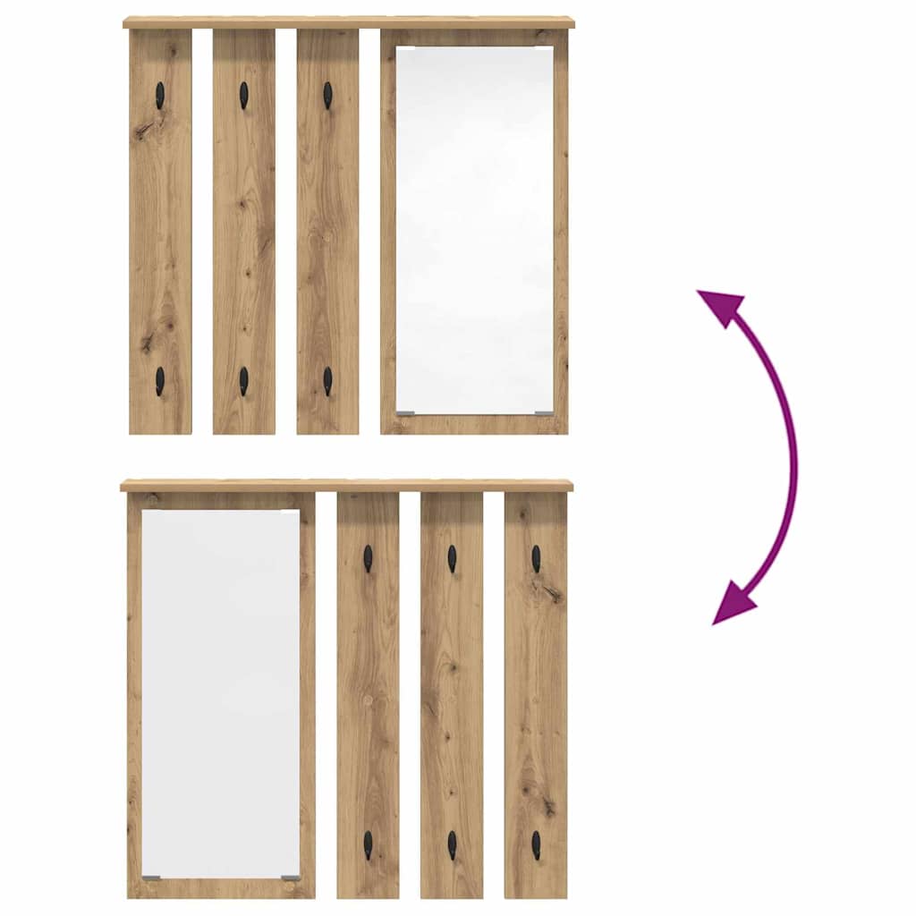 Porte-manteau mural avec miroir chêne artisanal 84 x 10 x 80 cm
