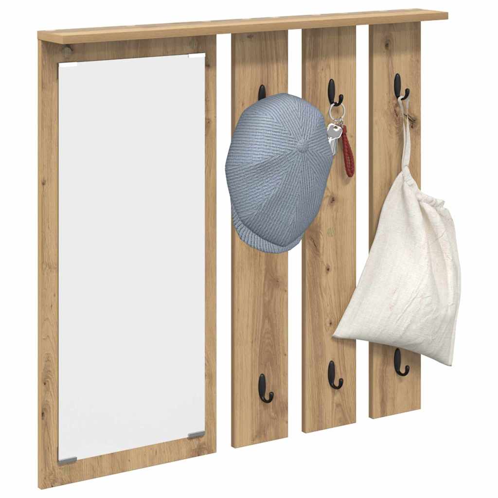 Porte-manteau mural avec miroir chêne artisanal 84 x 10 x 80 cm