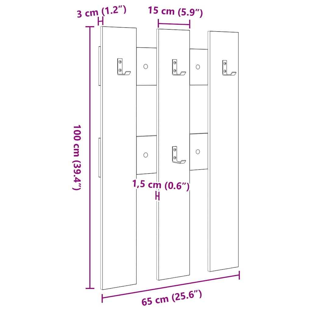 Porte-manteau mural Blanc 65 x 3 x 100 cm Bois d'ingénierie