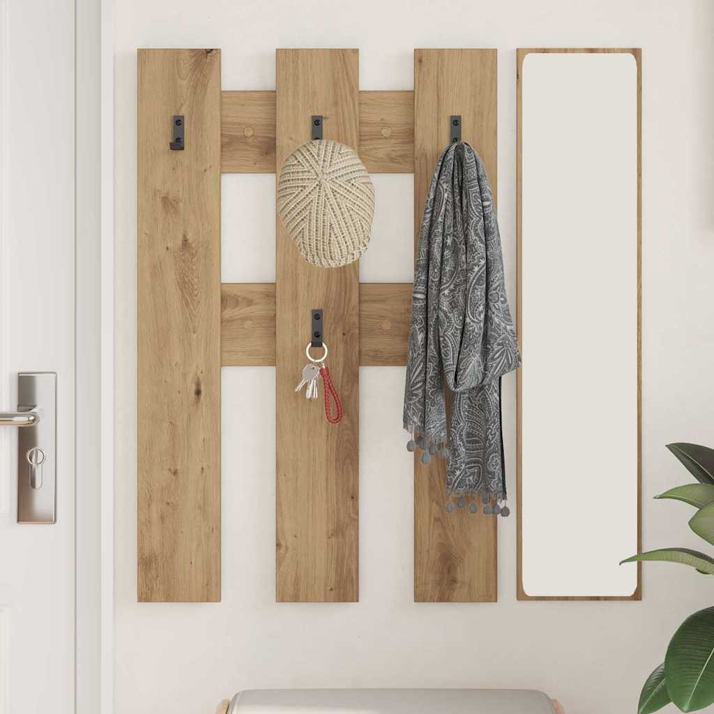 Porte-manteau mural chêne artisanal 65 x 3 x 100 cm