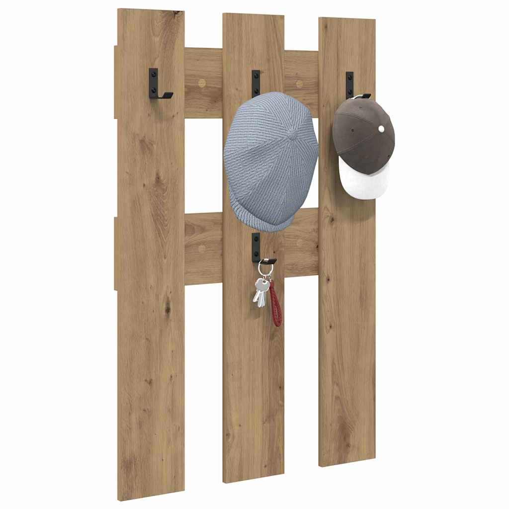 Porte-manteau mural chêne artisanal 65 x 3 x 100 cm