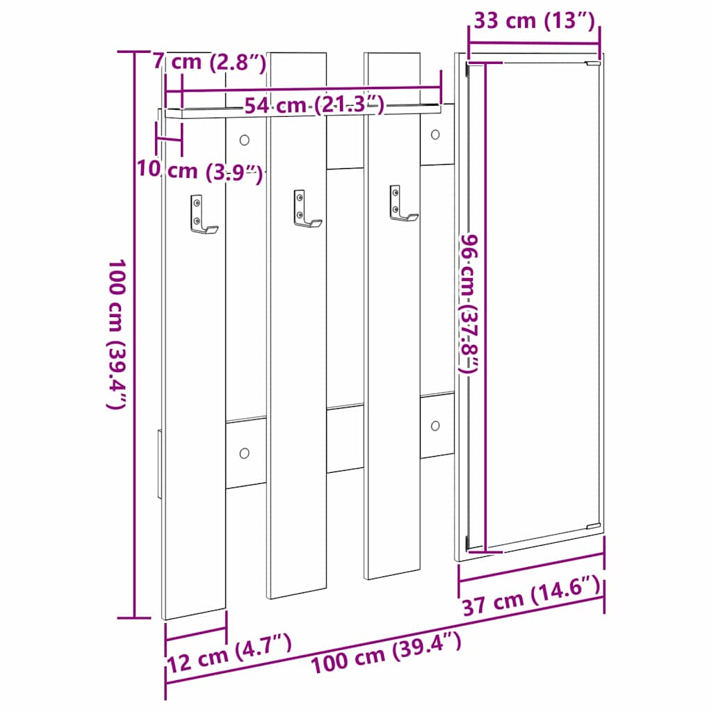 Porte-manteau mural Blanc 100 x 10 x 100 cm Bois d'ingénierie
