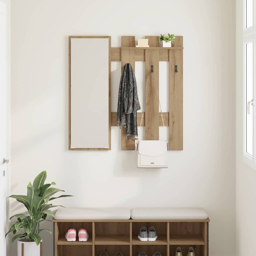 Porte-manteau mural avec miroir Chêne artisan 100 x 10 x 100 cm