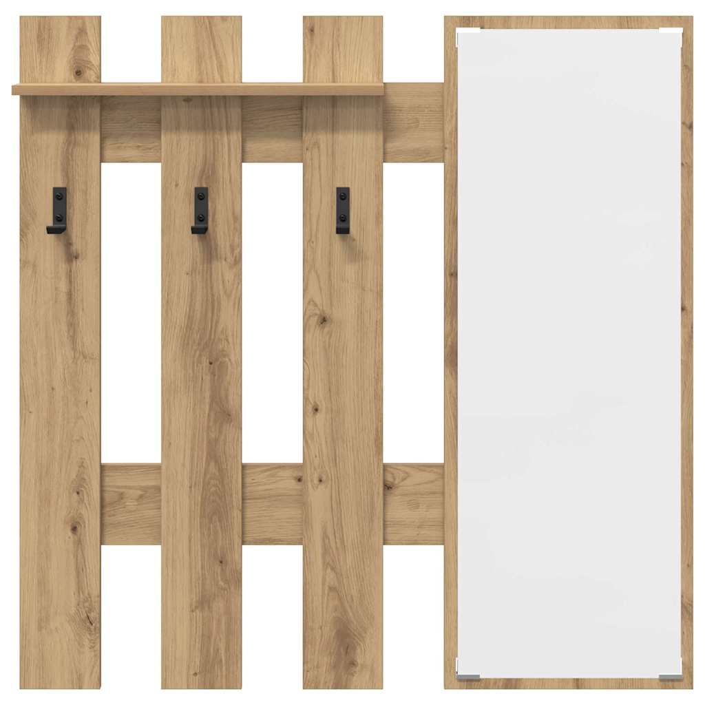 Porte-manteau mural avec miroir Chêne artisan 100 x 10 x 100 cm