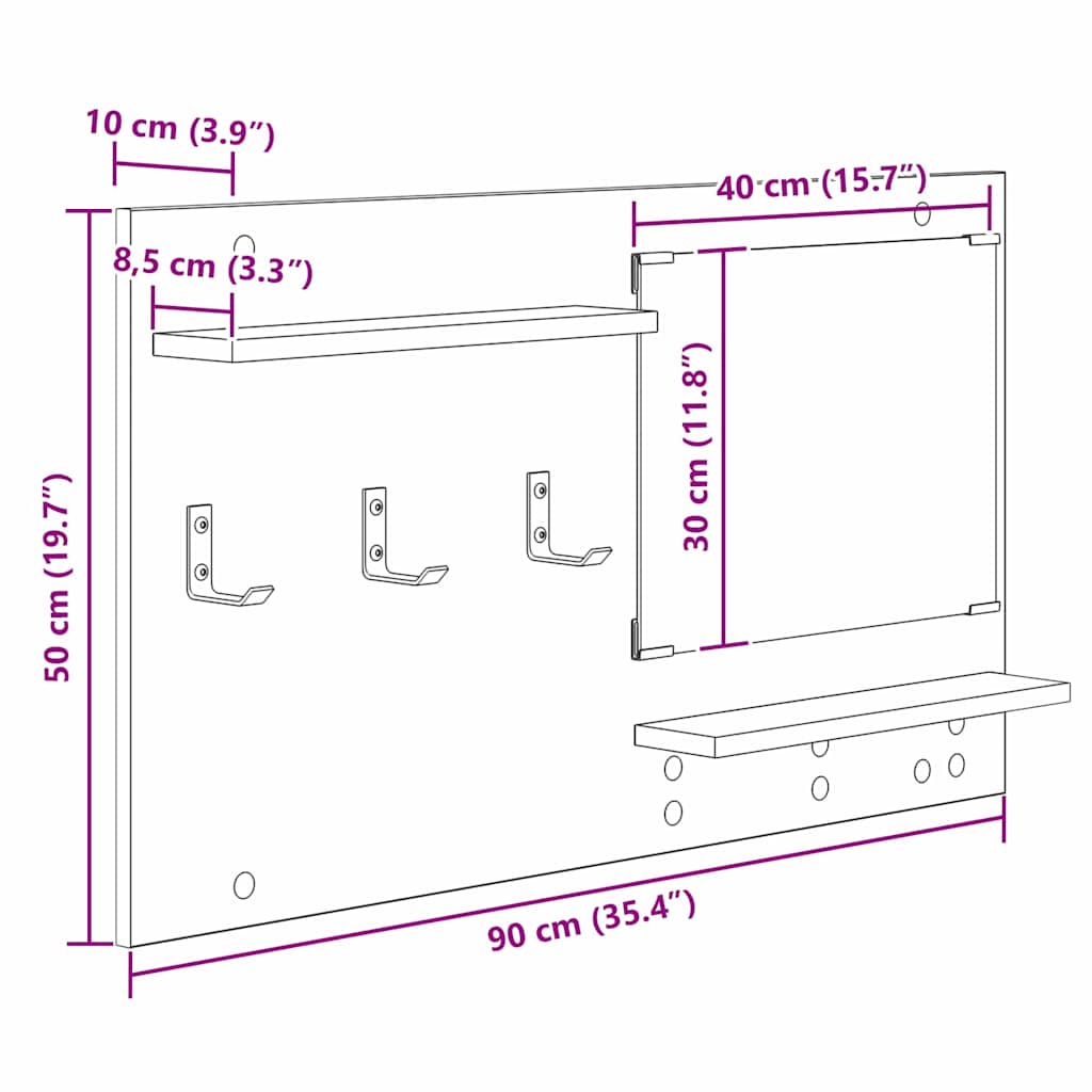 Porte-manteau mural avec étagère Chêne fumé 90 x 10 x 50 cm