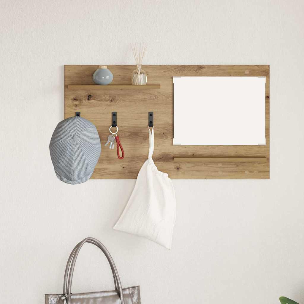 Porte-manteau mural avec miroir chêne artisanal 90 x 10 x 50 cm