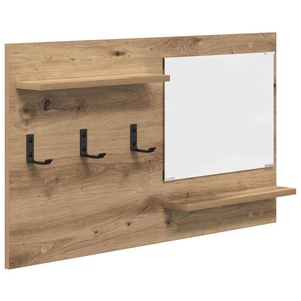 Porte-manteau mural avec miroir chêne artisanal 90 x 10 x 50 cm