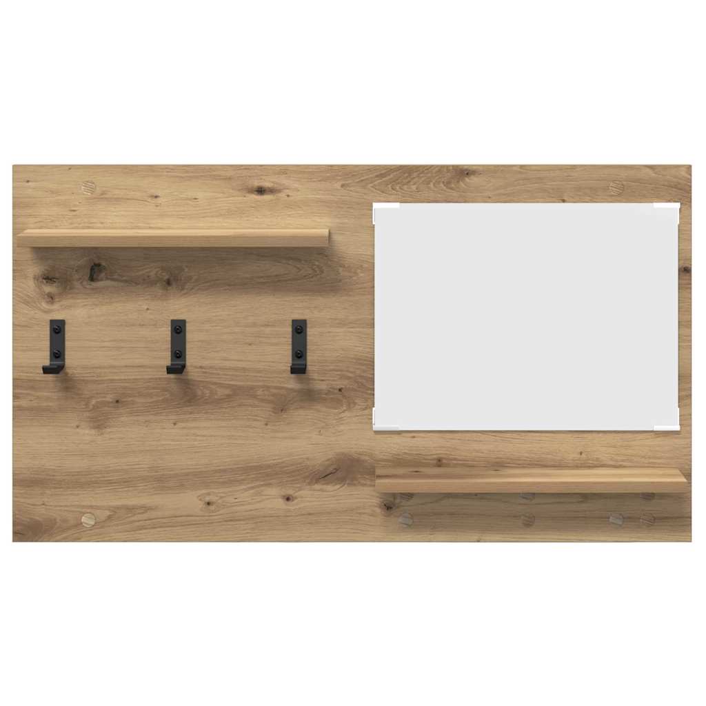 Porte-manteau mural avec miroir chêne artisanal 90 x 10 x 50 cm