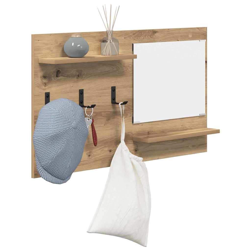Porte-manteau mural avec miroir chêne artisanal 90 x 10 x 50 cm