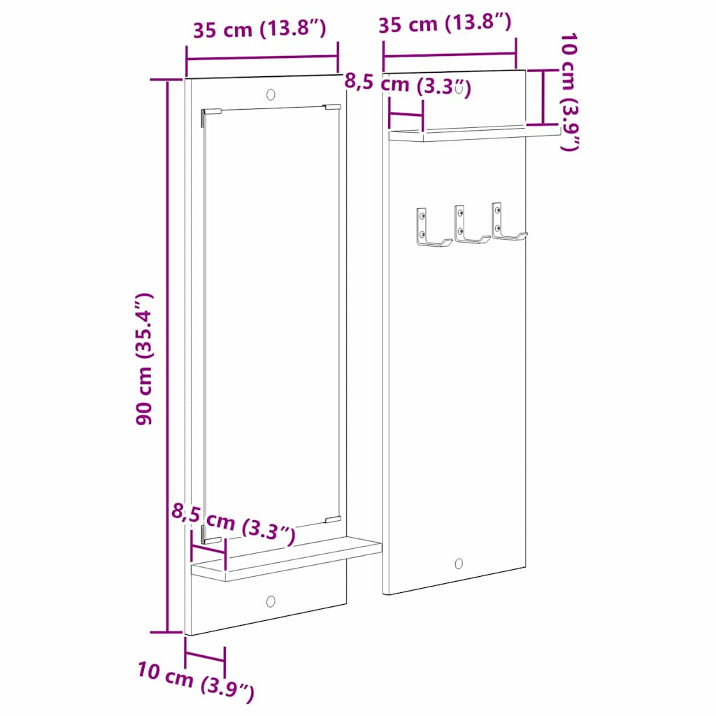 Porte-manteau mural avec étagère Chêne fumé 70 x 10 x 90 cm
