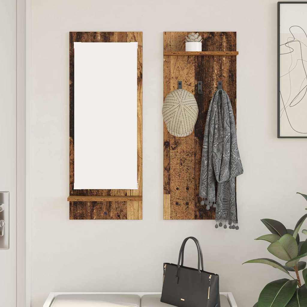 Porte-manteau mural avec étagère Bois ancien 70 x 10 x 90 cm