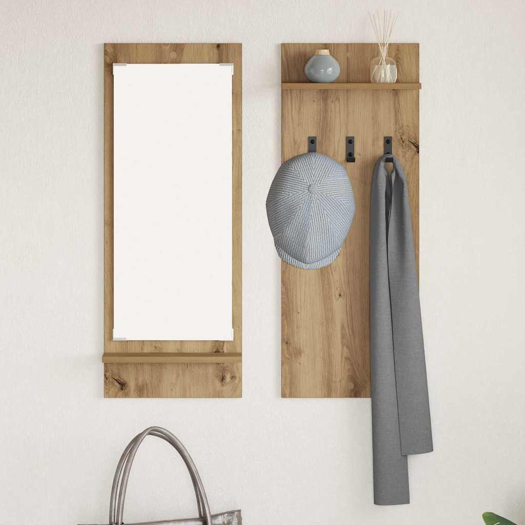Porte-manteau mural avec miroir chêne artisanal 70 x 10 x 90 cm