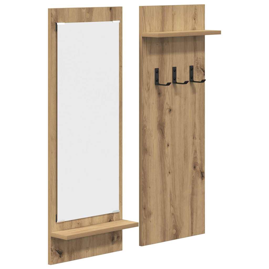 Porte-manteau mural avec miroir chêne artisanal 70 x 10 x 90 cm