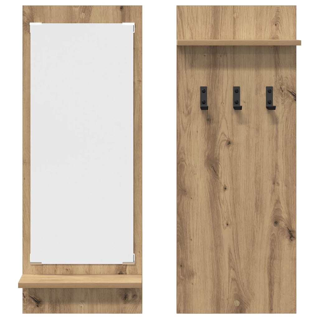 Porte-manteau mural avec miroir chêne artisanal 70 x 10 x 90 cm