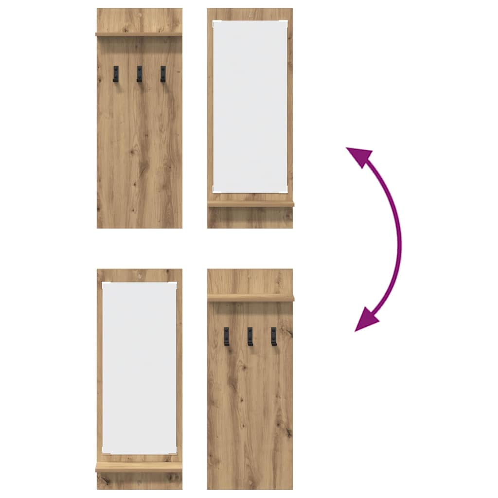 Porte-manteau mural avec miroir chêne artisanal 70 x 10 x 90 cm