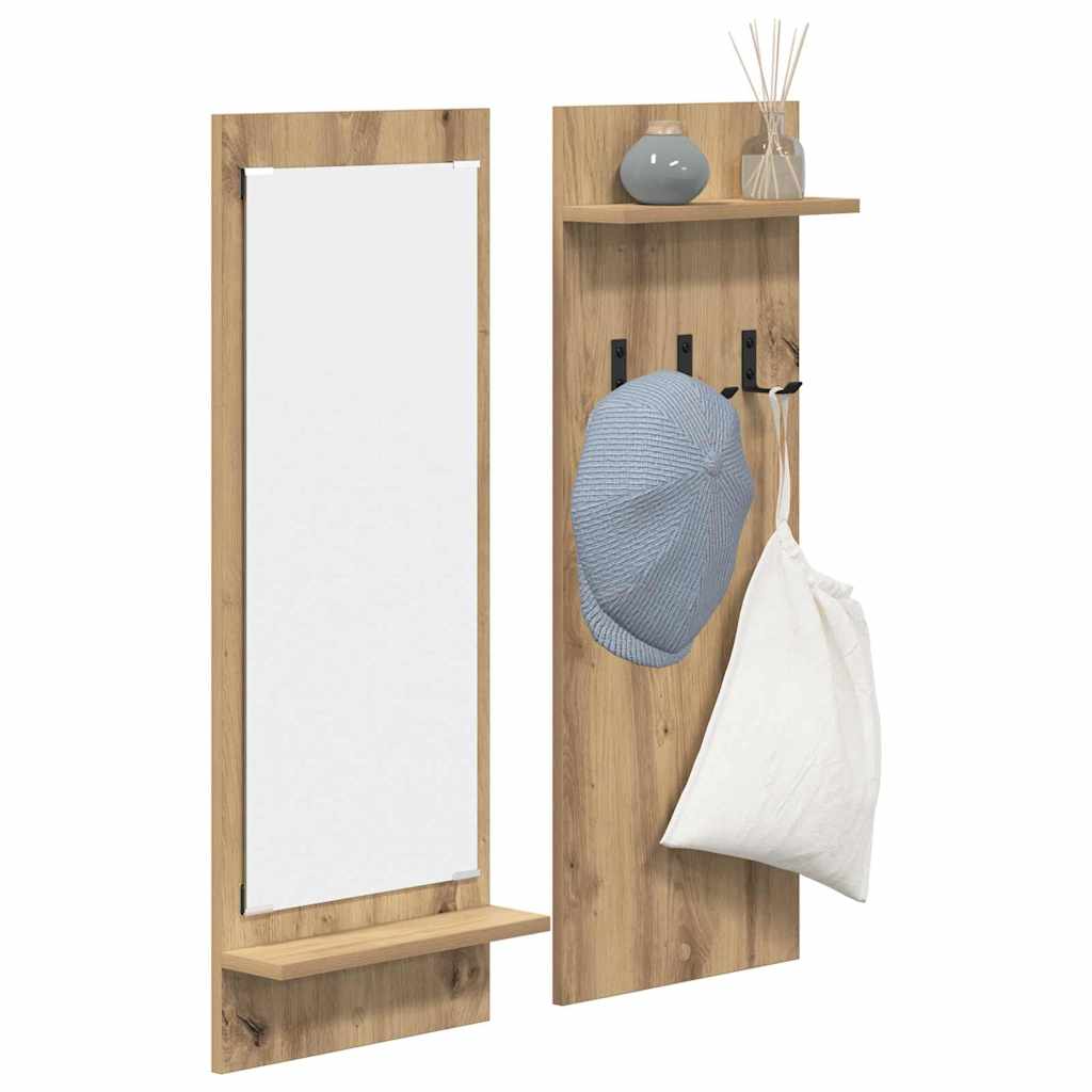 Porte-manteau mural avec miroir chêne artisanal 70 x 10 x 90 cm