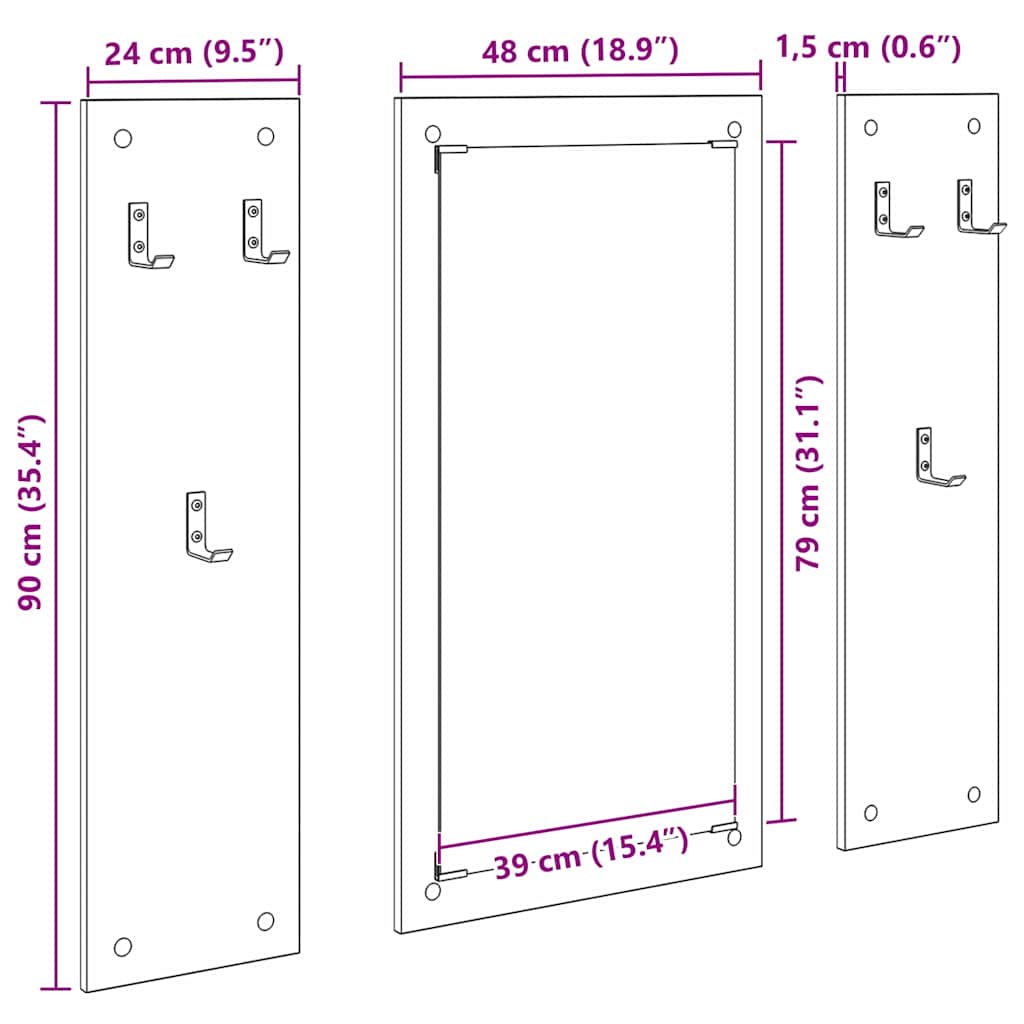 Porte-manteau mural chêne artisanal 96 x 1,5 x 90 cm
