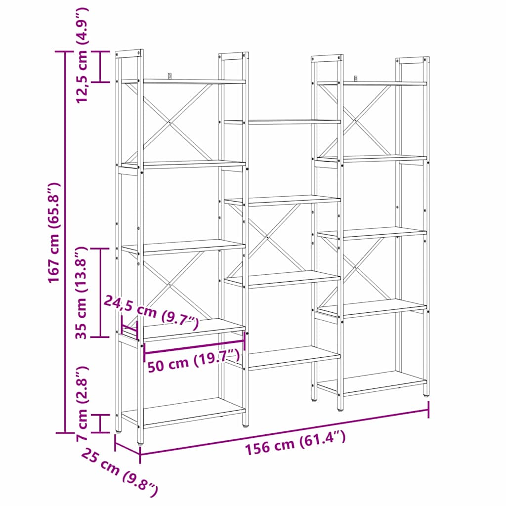 Étagère Sonoma gris 156 x 25 x 167.5 cm Bois d'ingénierie