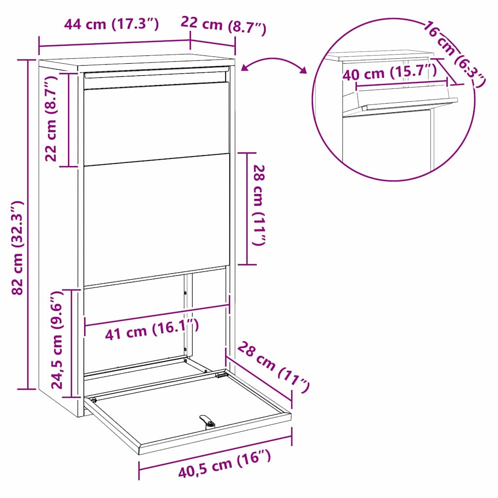 Boîte de dépôt de colis Anthracite 44 x 22 x 82 cm Acier
