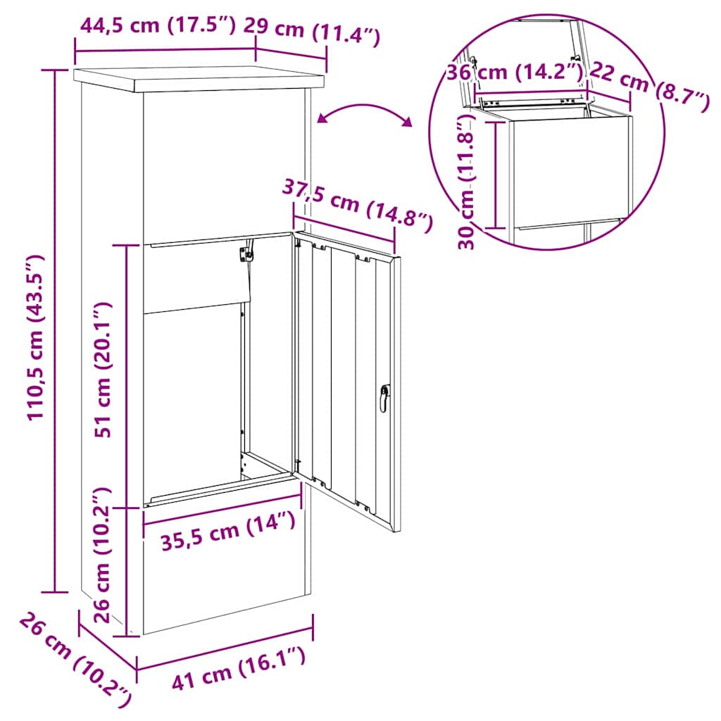 Boîte de dépôt de colis Anthracite 44.5 x 29 x 110.5 cm Acier