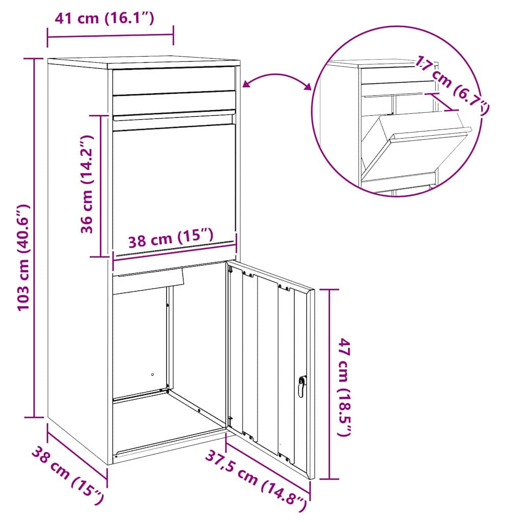 Boîte de dépôt de colis Anthracite 41 x 38 x 103 cm Acier