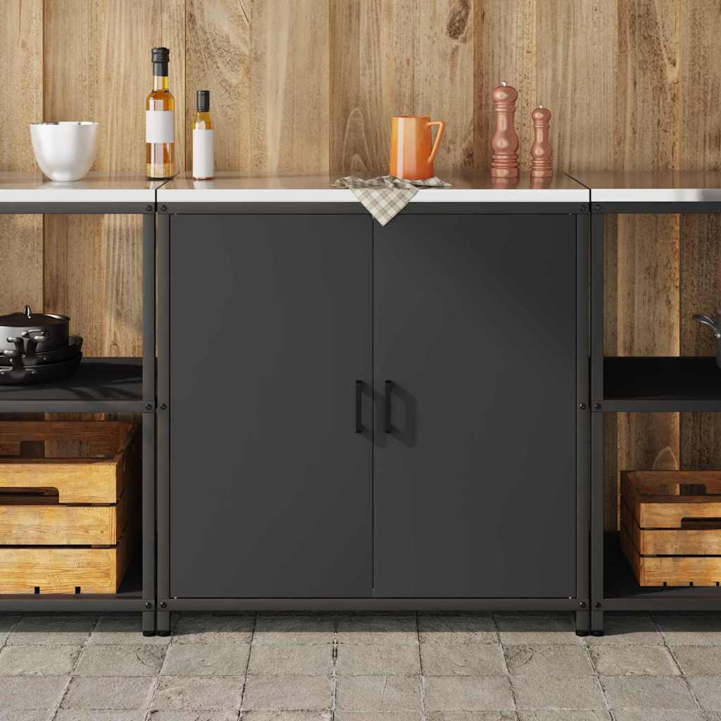Meuble de rangement de cuisine avec étagère Noir Acier