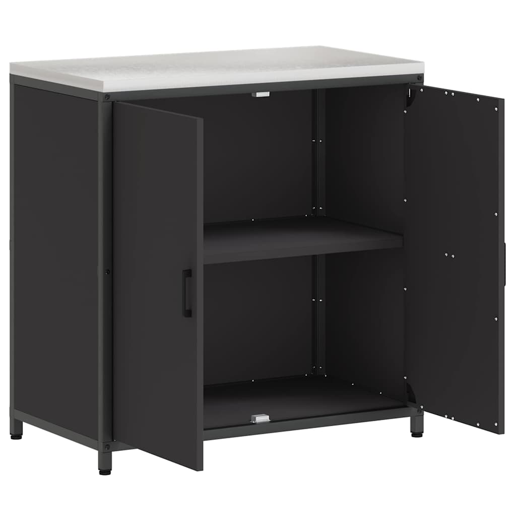 Meuble de rangement de cuisine avec étagère Noir Acier