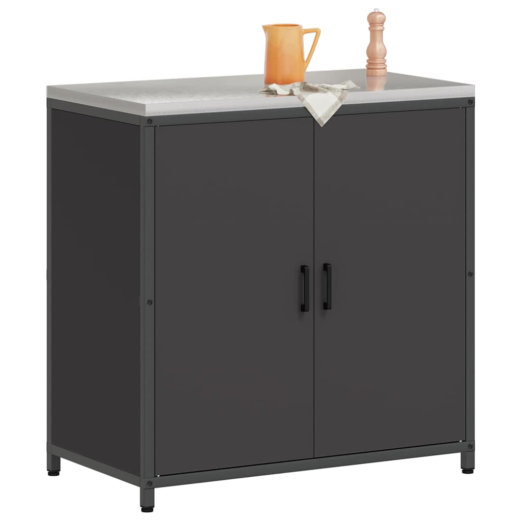 Meuble de rangement de cuisine avec étagère Noir Acier