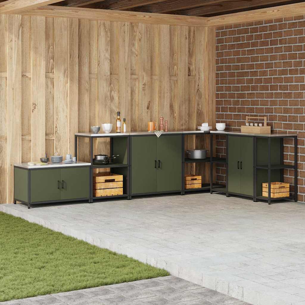 Meuble de rangement de cuisine avec étagère Vert olive Acier
