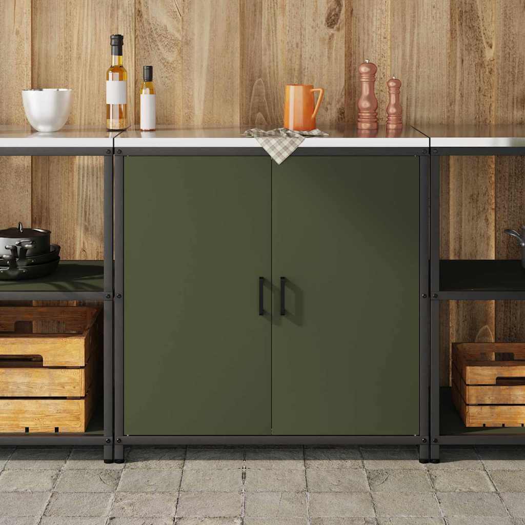 Meuble de rangement de cuisine avec étagère Vert olive Acier