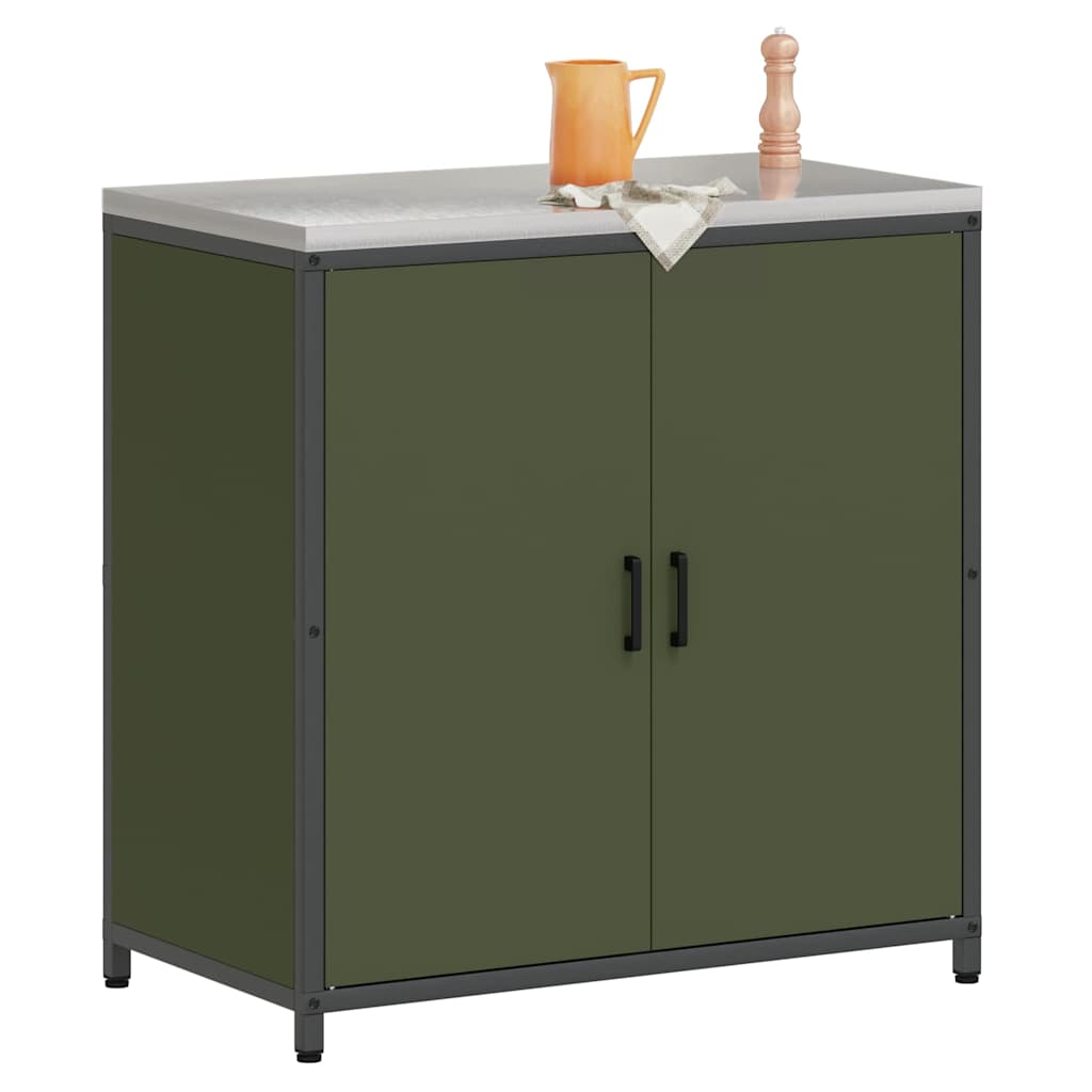 Meuble de rangement de cuisine avec étagère Vert olive Acier