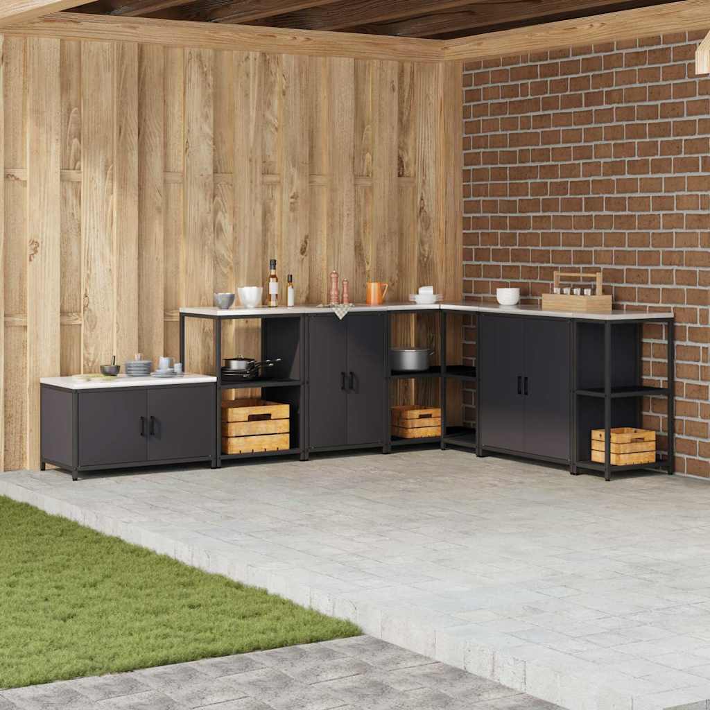 Meuble de rangement de cuisine avec étagère Noir Acier